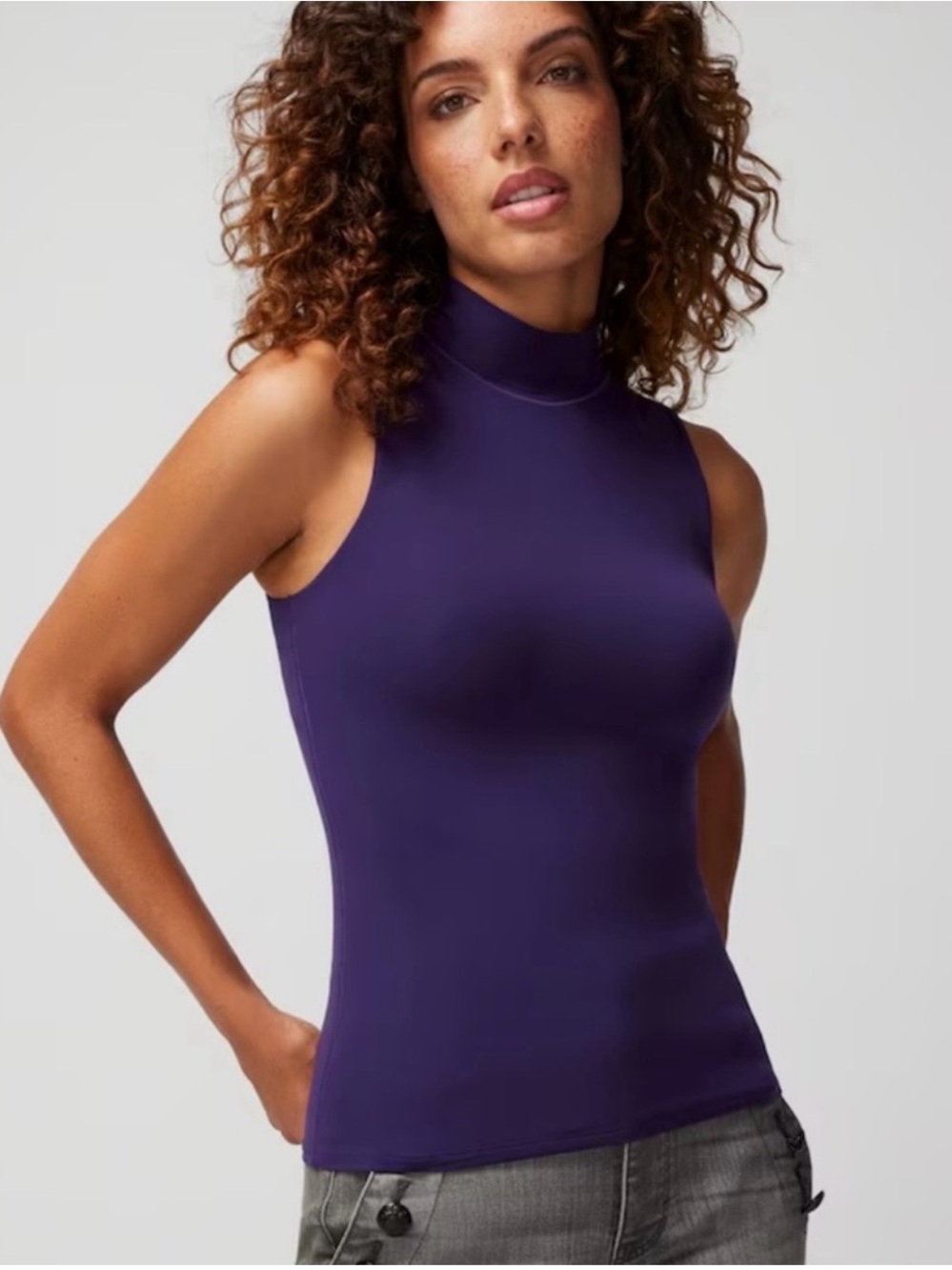 WHBM FORME™ All Ways Stretch Mock Neck Tank Deep Purple Size S